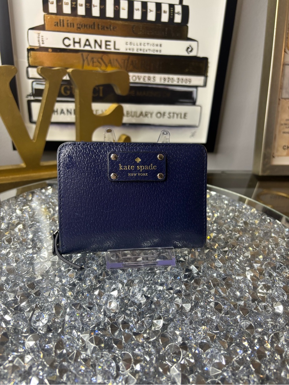 Kate Spade New York blue leather zippered bifold wallet EUC